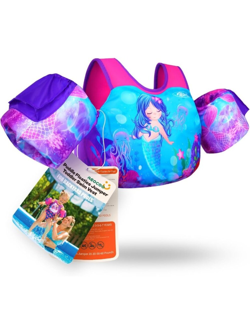 Kids Puddle Float Jumper & Swim Vest - Arm Floaties, Water Wings for Toddlers
